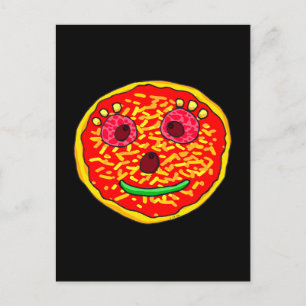 Cartão Postal Ilustração de Design de Rosto de Pizza Sorridente