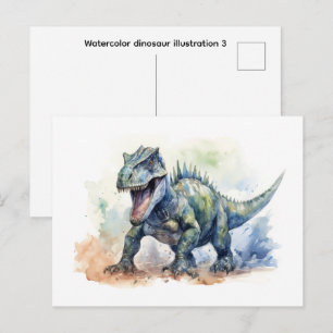 Cartão Postal Ilustração de dinossauro em aquarela 3