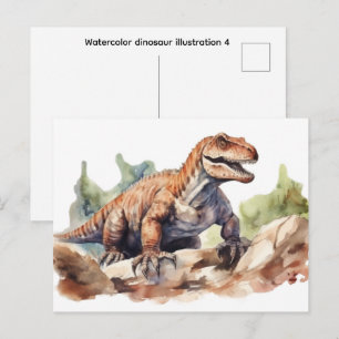 Cartão Postal Ilustração de dinossauro em aquarela 4