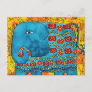 Cartão Postal Ilustração de Elefante Padronizado em Aquarela