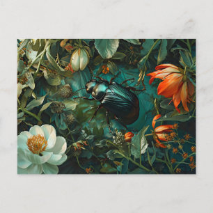 Cartão Postal Ilustração de Escaravelho Gordo entre Flores de Dá