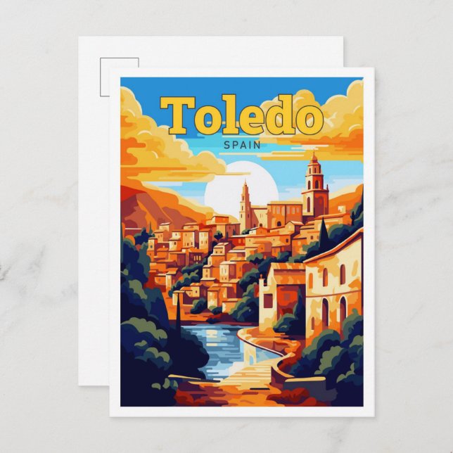 Cartão Postal Ilustração de Espanha de Viagem de de de Toledo (Frente/Verso)