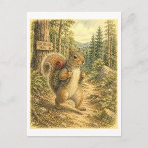 Cartão Postal Ilustração de Esquilo em Caminhada