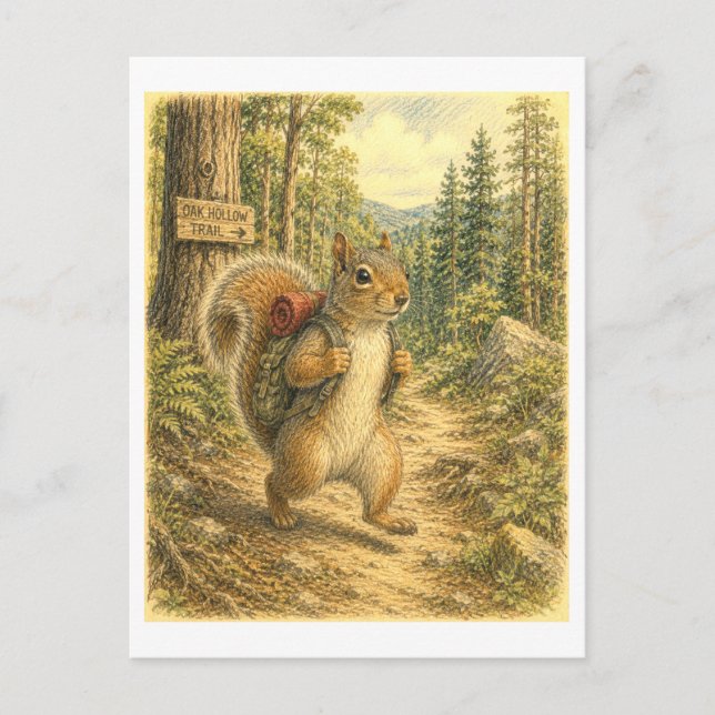 Cartão Postal Ilustração de Esquilo em Caminhada (Frente)