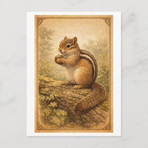 Cartão Postal Ilustração de Esquilo em Estilo Vintage