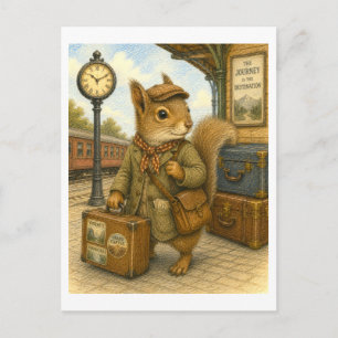 Cartão Postal Ilustração de Esquilo Viajante