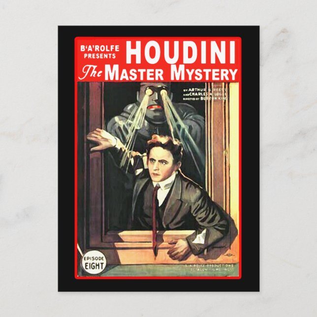 Cartão Postal Ilustração de Estilo de Ficção Pulp Harry Houdini (Frente)