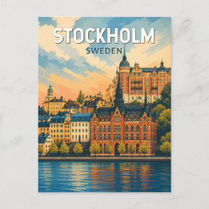Cartão Postal Ilustração de Estocolmo Suécia Arte de Viagem Vint