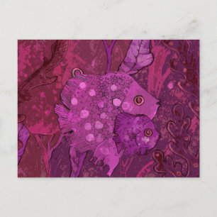 Cartão Postal Ilustração de Família de Peixes, Animais Marinhos 