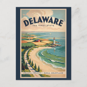 Cartão Postal Ilustração de Farol de Delaware Arte de Viagem Ret