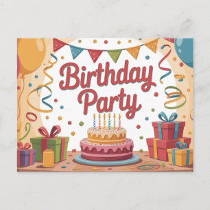 Cartão Postal Ilustração de Festa de Aniversário Festiva com Bol