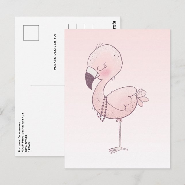 Cartão Postal Ilustração de Flamingo Cor-de-Rosa (Frente/Verso)