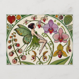 Cartão Postal Ilustração de Flor de Orquídea Fada               