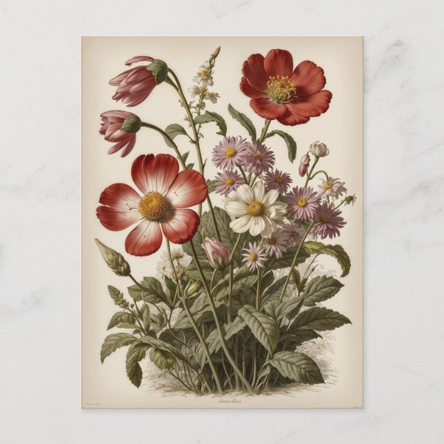 Cartão Postal Ilustração de Flor Vintage (Frente)
