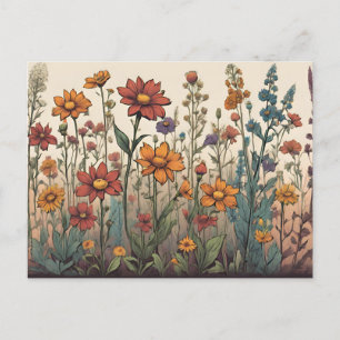 Cartão Postal Ilustração de flores silvestres crescendo no campo