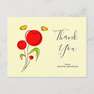 Cartão Postal Ilustração de Flores Vermelhas de Coração Fofo Obr