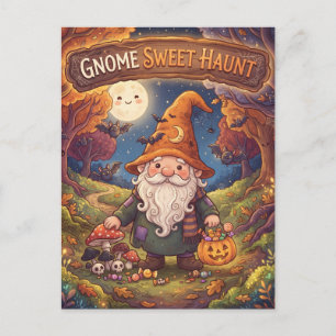 Cartão Postal Ilustração de Floresta de Halloween Gnome Sweet Ha