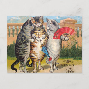 Cartão Postal Ilustração de Ganso Mãe de Três Pequenos Gatinhos