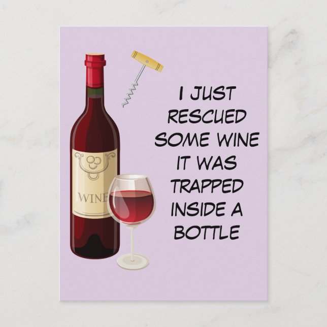 Cartão Postal Ilustração de garrafa de vinho e copo (Frente)