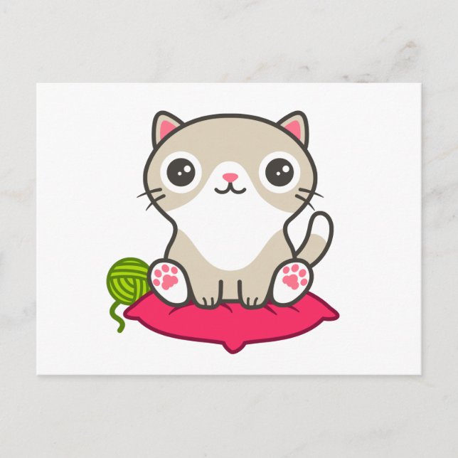 Cartão Postal Ilustração de Gatinho de Cute (Frente)