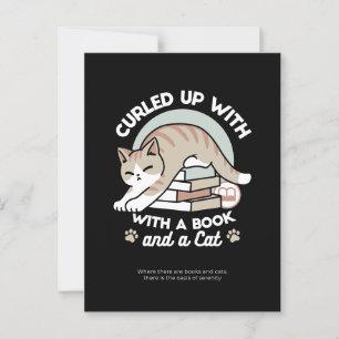 Cartão Postal Ilustração de Gato Amante de Livros - Enrolado e A