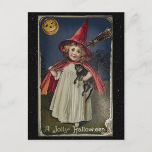 Cartão Postal Ilustração de Gato Engraçado Vintage de Halloween