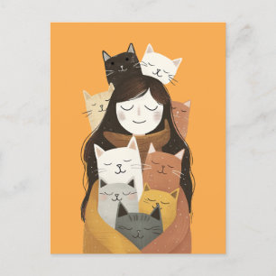 Cartão Postal Ilustração de Gato Louco, Cute & Quirky