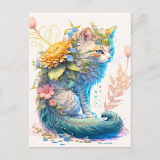 Cartão Postal Ilustração de Gato Majestoso Artístico