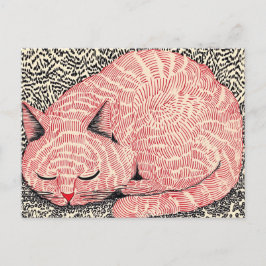 Cartão Postal Ilustração de Gato Rosa Dormindo - Tinta Surreal