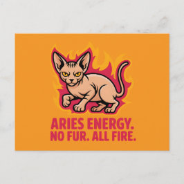 Cartão Postal Ilustração de Gato Sphynx Fogo da Energia de Áries