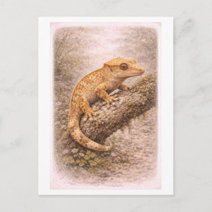 Cartão Postal Ilustração de Gecko Crestada em Estilo Vintage