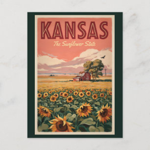 Cartão Postal Ilustração de Girassóis do Kansas Arte de Viagem V