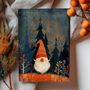 Cartão Postal Ilustração de Gnomo Fofo Natal Caprichoso 