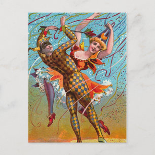 Cartão Postal Ilustração de Harlequin Dancing Vintage