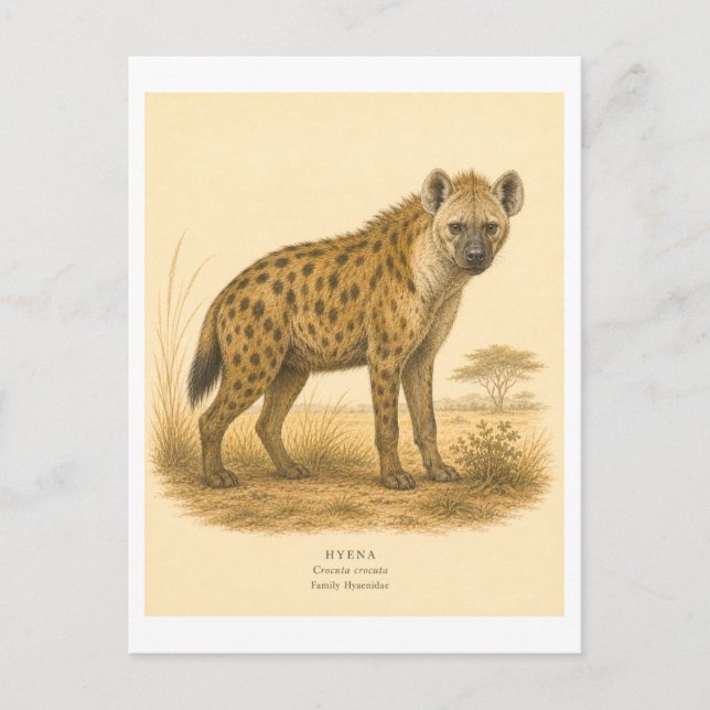 Cartão Postal Ilustração de Hiena em Estilo Clássico (Frente)