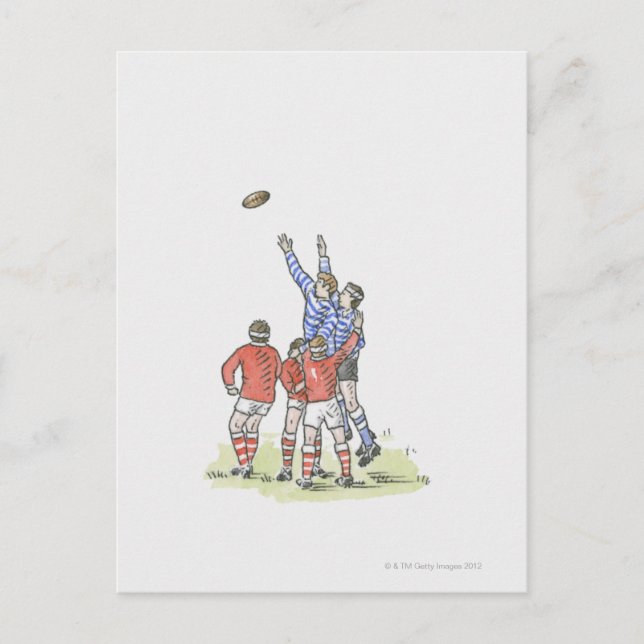 Cartão Postal Ilustração de homens jogando rugby pulando no ar (Frente)