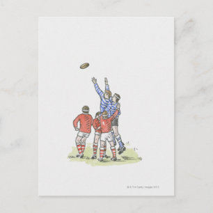 Cartão Postal Ilustração de homens jogando rugby pulando no ar
