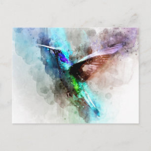 Cartão Postal Ilustração de Hummingbird com Aquarela