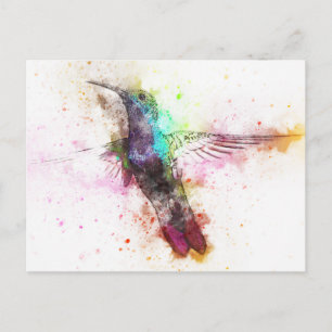 Cartão Postal Ilustração de Hummingbird com Aquarela