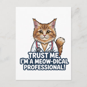 Cartão Postal Ilustração de Humor Animal de Gato Médico Engraçad