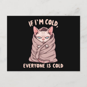 Cartão Postal Ilustração de Humor Frio de Gato Sphynx Mal-humora