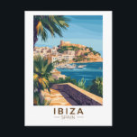 Cartão Postal Ilustração de Ibiza Espanha Arte de Viagem Vintage<br><div class="desc">Design de viagem retro de Ibiza. Ibiza é uma das ilhas Baleares,  um arquipélago da Espanha no Mar Mediterrâneo.</div>