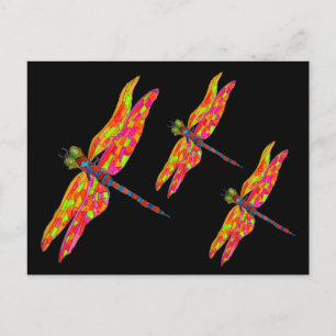 Cartão Postal Ilustração de inseto libélula neon