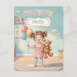 Cartão Postal Ilustração de Irmã Mais Velha com Menina Fofa e No