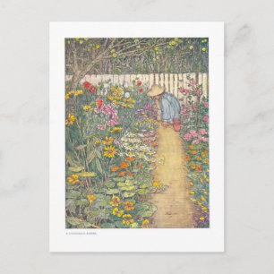 Cartão Postal Ilustração de Jardim de Fronteira Herbácea Vintage