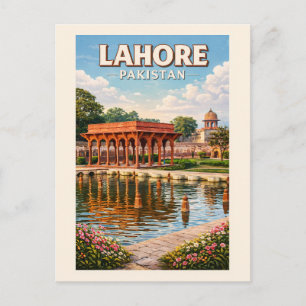 Cartão Postal Ilustração de Jardins do Paquistão em Lahore, Arte
