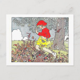 Cartão Postal Ilustração de "Jogando nas Folhas"/outono