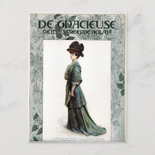 Cartão Postal Ilustração de Lady Fashion Glamorosa Vintage