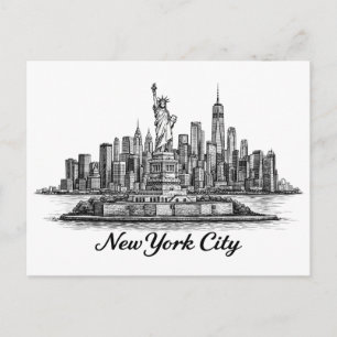Cartão Postal Ilustração de Linha do Horizonte de Nova York