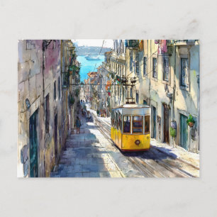 Cartão Postal Ilustração de Lisboa Portugal Fotografia Trem